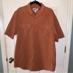 Duluth Trading Co Button Up Short Sleeve Shirt L Tall Relaxed Fit Rust Orange